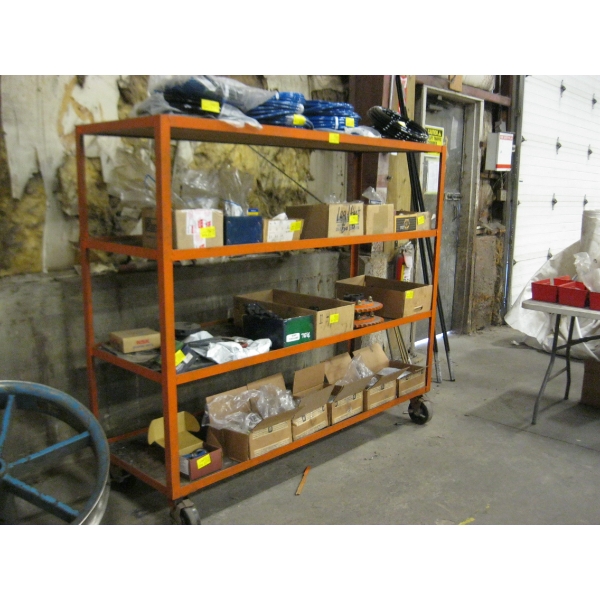 METAL FRAMED 4 SHELF  UNIT ON CASTORS