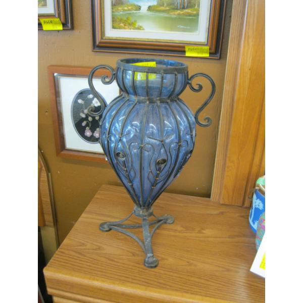 LG. GLASS & METAL VASE