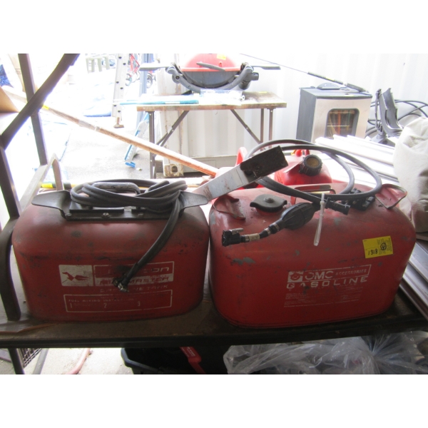 2 METAL BOAT CANS & 2 SM. JERRY CANS