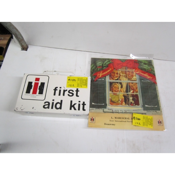 INTERNATIONAL HARVESTER VINTAGE 1953 CALENDAR & FIRST AID BOX