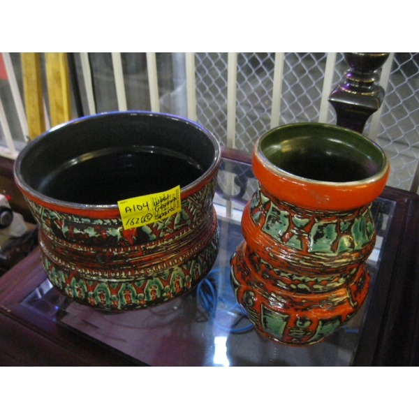 2 COLORFUL VASES - 1 WEST GERMAN, 1 SPARA