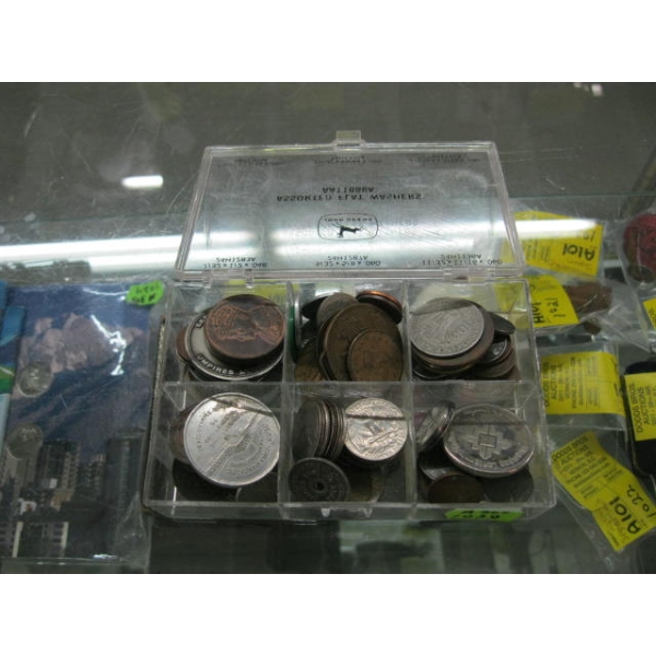 CONTAINER OF ASST. COINS, TOKENS, ETC.