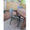 Image 3 : ROUND RATTAN TABLE & 4 GREEN PLASTIC CHAIRS