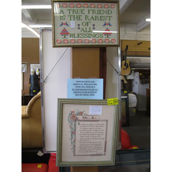 2 CROSS-STITCH FRAMED PICTURES
