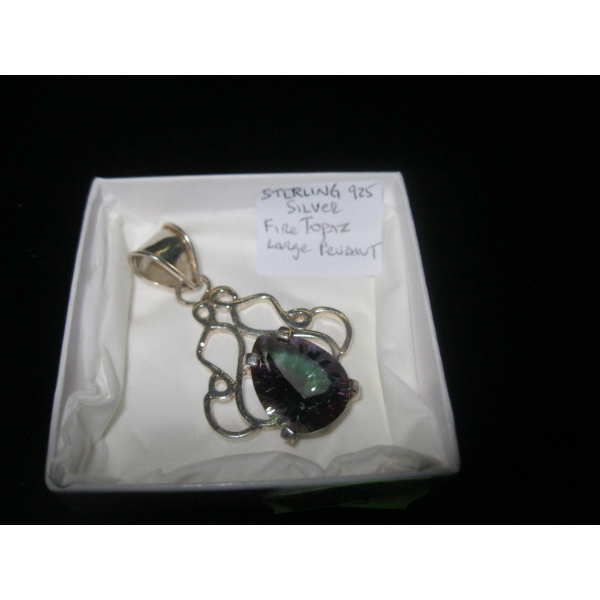 STERLING SILVER .925 FIRE TOPAZ LARGE PENDANT