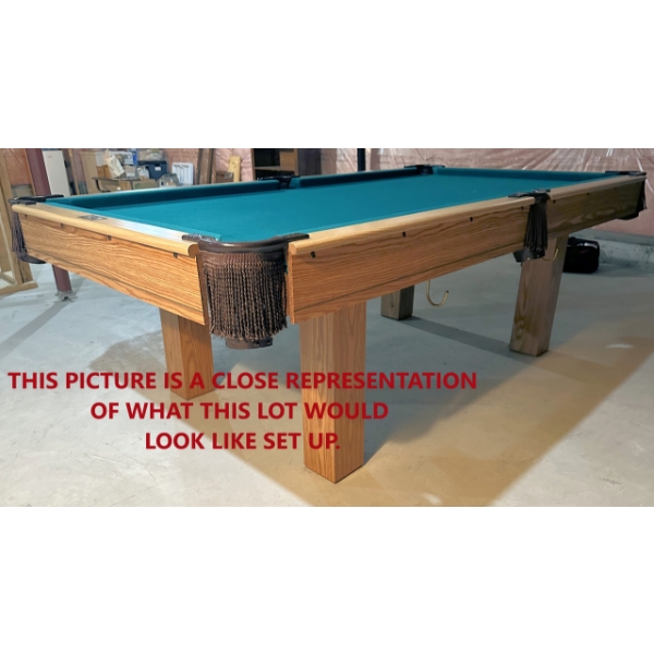 4.5X9 SLATE POOL TABLE COMPLETE W/ACCESS: 8 BALLS, NEW FELT, SNOOKER BALLS, ETC.