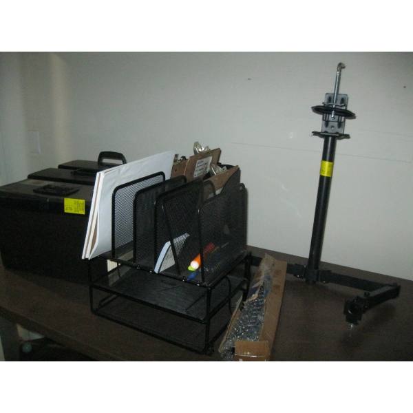 ASST. OFFICE FILE FOLDERS, CLIPBOARDS, DOUBLE MONITOR STAND, ETC.