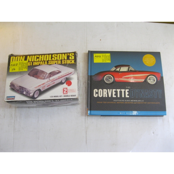 61 IMPALA MODEL - HAS BEEN OPENED BUT LOOKS NEW, & A CORVETTE BOOK