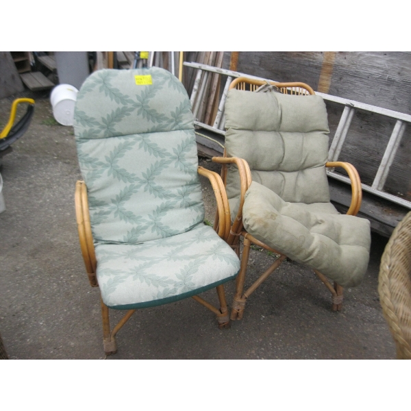 2 RATTAN CHAIRS W/CUSHIONS