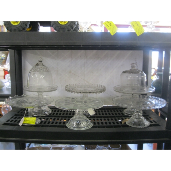 ASST. VINTAGE GLASSWARE - CAKE STANDS, LIDS, ETC.