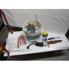 Image 5 : BOX & BUCKET OF MISC. TOOLS, HEDGE TRIMMERS, PLUMBING PIECES, ETC.