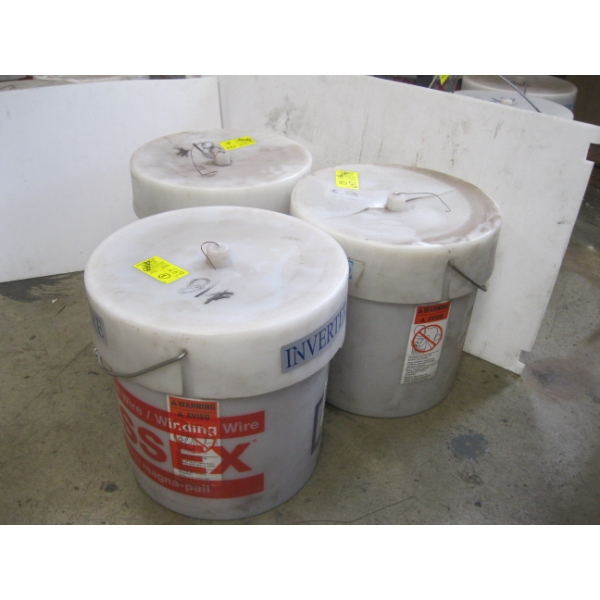 3 BUCKETS OF #18 INVERTER DUTY WIRE, COPPER, 62LBS, 63LBS, 16LBS