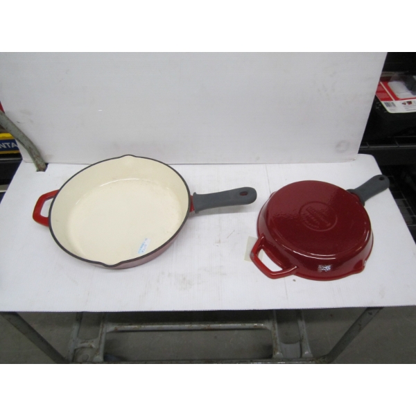 2 CAST ENAMEL FRYING PANS