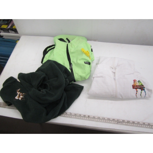 XL GREEN JACKET, LG VEST & WHITE SWEATER