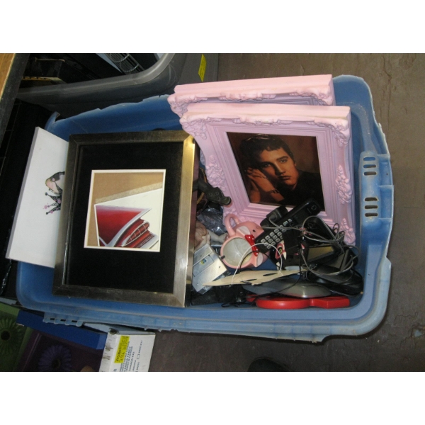 BIN OF MISC. TELEPHONE, PICTURES, FIGURINES, ETC.