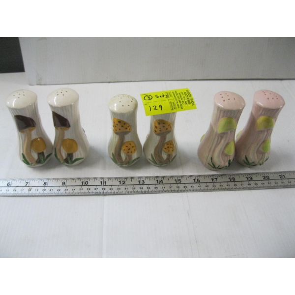 3 SETS OF MUSHROOM THEME SALT & PEPPER SHAKERS