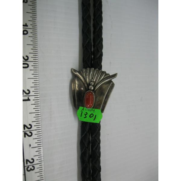 SILVER & CORAL NAVAJO BOLO TIE