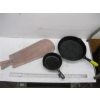 Image 1 : 2 CAST IRON FRY PANS & A FISH SERVING BOARD