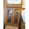 Image 3 : MAPLE SM. 2 DRAWER DROP FRONT WRITING DESK W/UPPER GLASS DOORED CABINET - MISSING SHELVES