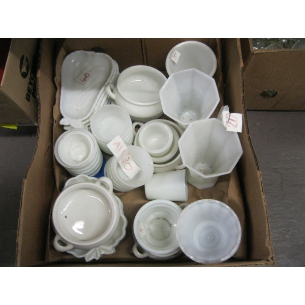 ASST. MILK GLASS VASES, ETC.