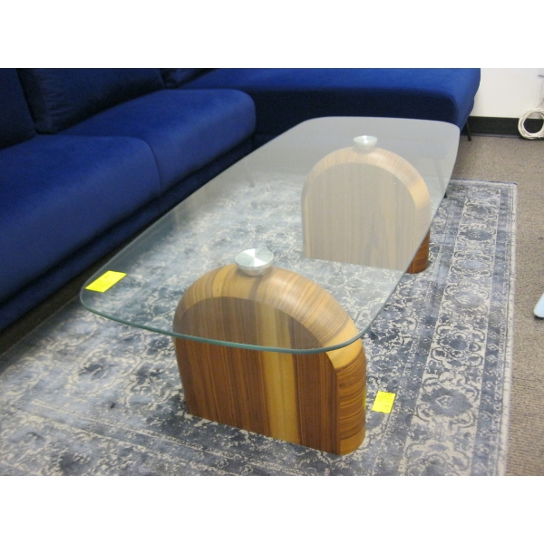 GLASS TOP WOOD BASED COFFEE TABLE