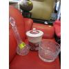 Image 1 : CRYSTAL DECANTER, BOWL & LIDDED CONTAINER