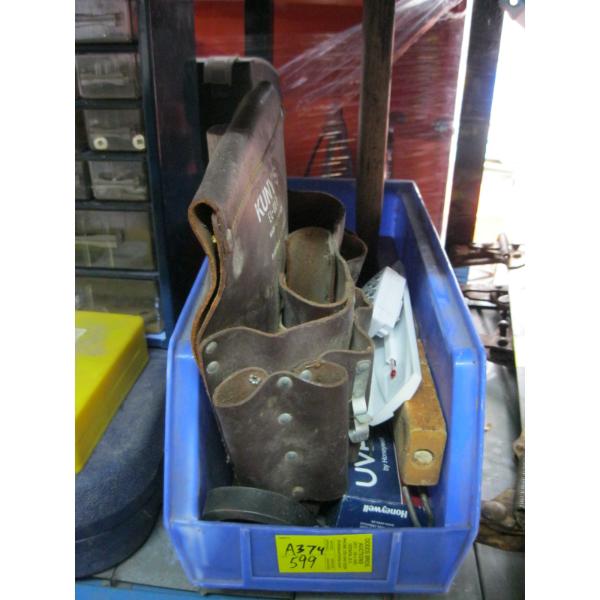 BIN OF MISC. TOOL HOLDER, HAMMERS, ETC.