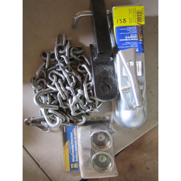SM. 1" RECEIVER TRAILER HITCH, HITCH COUPLER, BEARING BUDDIES, ETC.