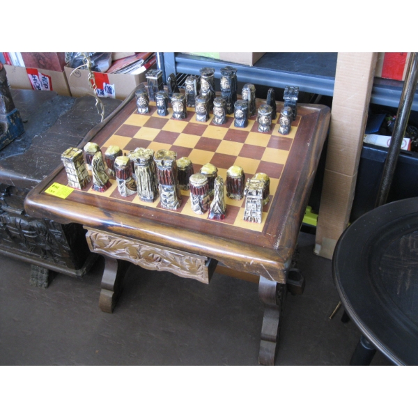 LG. CHESS SET W/PIECES IN DRAWERS