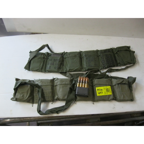 2 VINTAGE MILITARY 30 CALIBER AMMO BELTS - CAL 30 BALL M2 - 8 ROUND FULL CLIPS