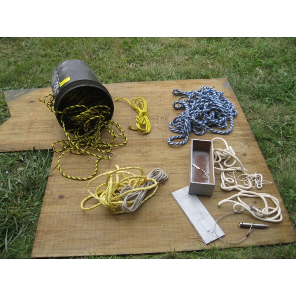 5 GALLON BUCKET OF MISC. ROPE, ETC.