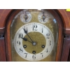 Image 5 : WOOD CASED WIND UP CLOCK - HAS PENDULUM & KEY, SEEMS TO BE RUNNING, NOT SURE ABOUT CHIME
