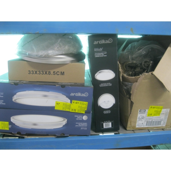 ASST. USED CEILING LIGHT FIXTURES, PLUMBING HARDWARE, ETC.