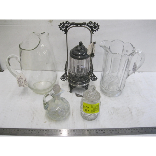 VINTAGE GLASSWARE - PICKLE JAR, ETC.