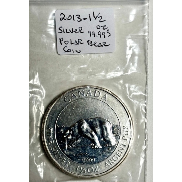 2013 1.5 OZ .999 SILVER POLAR BEAR $5 COIN (TAX EXEMPT)