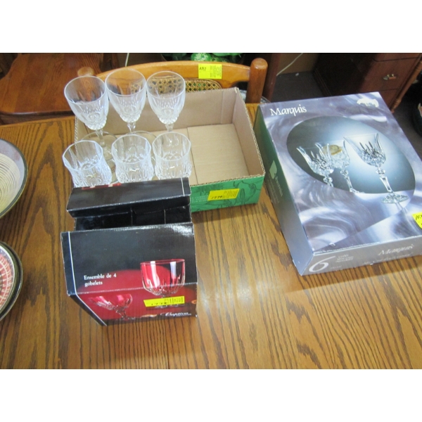 4 PIECE 24% LEAD CRYSTAL SET OF GLASSES & SET OF 6 24% CUT LEAD CRYSTAL GLASSES, ETC.