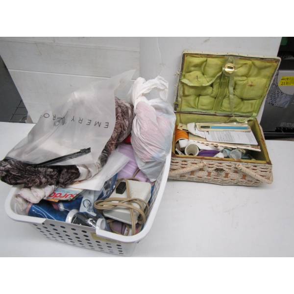 BIN OF SEWING ITEMS, ETC.