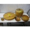 Image 1 : WOODEN LAZY SUSAN TURNTABLE & A LIDDED CONTAINER W/ASST. ITEMS INSIDE
