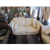 Image 1 : 2 PIECE WOOD FRAMED BEIGE LEATHER COUCH & LOVESEAT