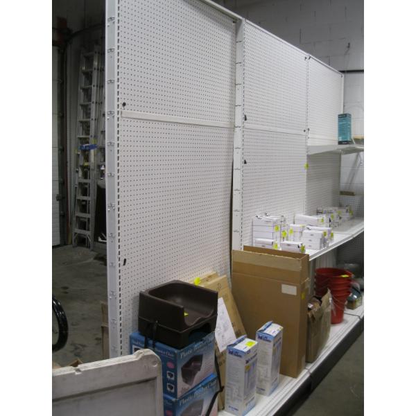 APPROX. 12' GONDOLA SHELVING UNIT & PEGBOARD PIECES, ETC.