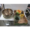Image 1 : BOX W/LG CHARGER PLATE & BOWL W/MISC. POTTERY, GLASSWARE, ETC.