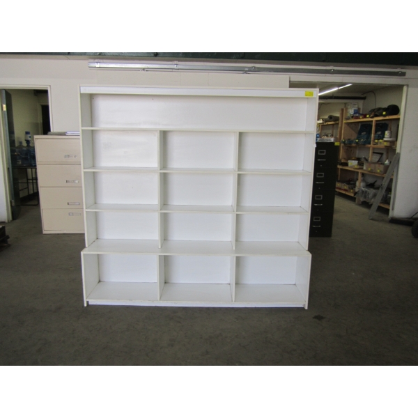 WHITE MULTI SHELF CUBBYHOLE SHELF UNIT