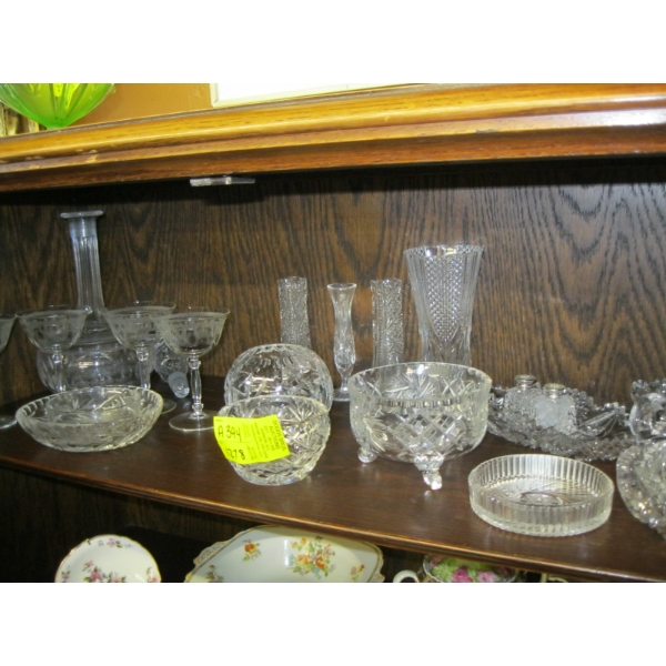 ASST. CRYSTAL: VASES, DECANTER, GLASSES, ETC.