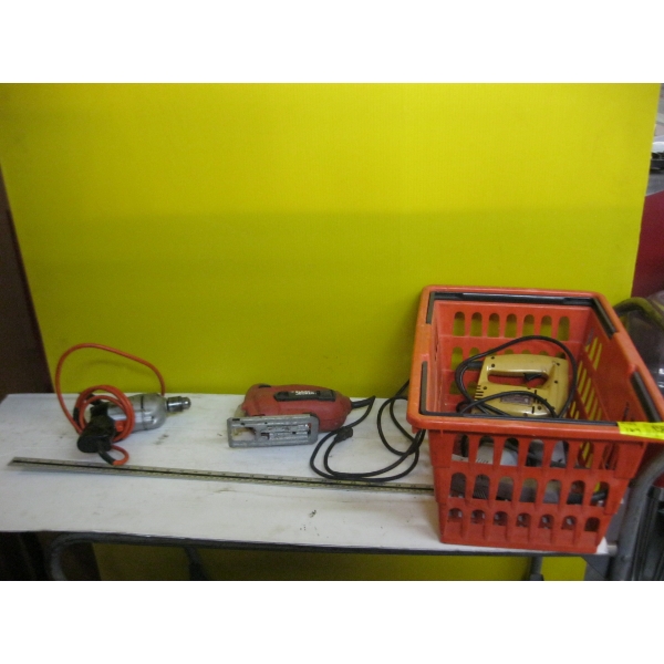 BASKET W/ASST. ELECTRIC HAND TOOLS - JIGSAW, DRILL, SANDER, ETC.