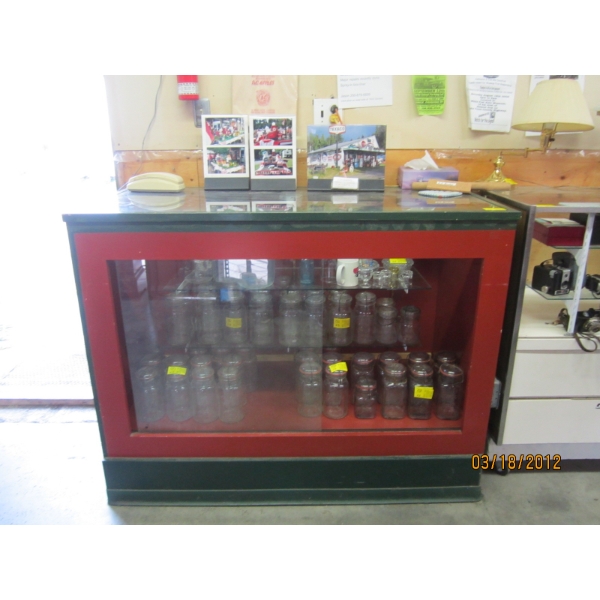 GLASS DISPLAY CASE - GREEN & BROWN