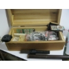 Image 1 : MISC. DUCK CALLS, COMPASS, LANTERN MANTLES, ETC.. IN WOOD BOX