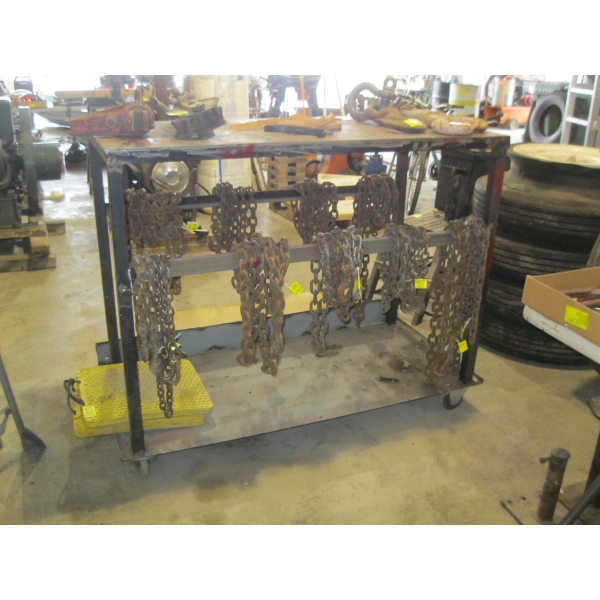 HEAVY STEEL FRAMED STEEL TOP TABLE ON CASTORS