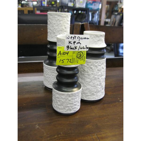 3 WEST GERMAN KPM WHITE BLACK VASES