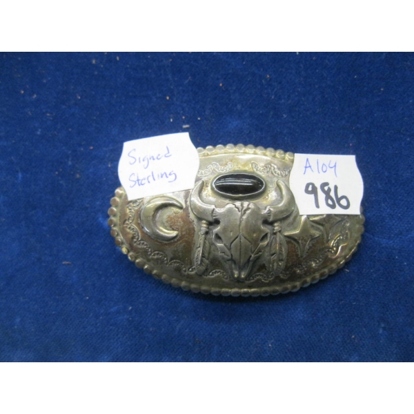 SIGNED STERLING NAVAJO BELT BUCKLE