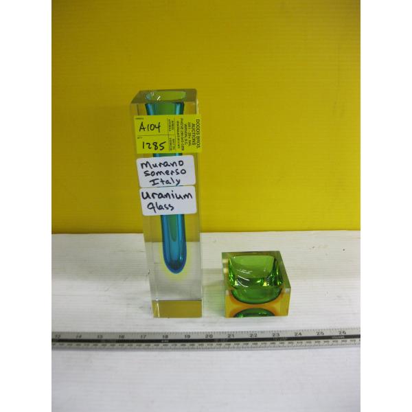 2 PIECES OF MURANO SOMMERSO ITALIAN URANIUM GLASS